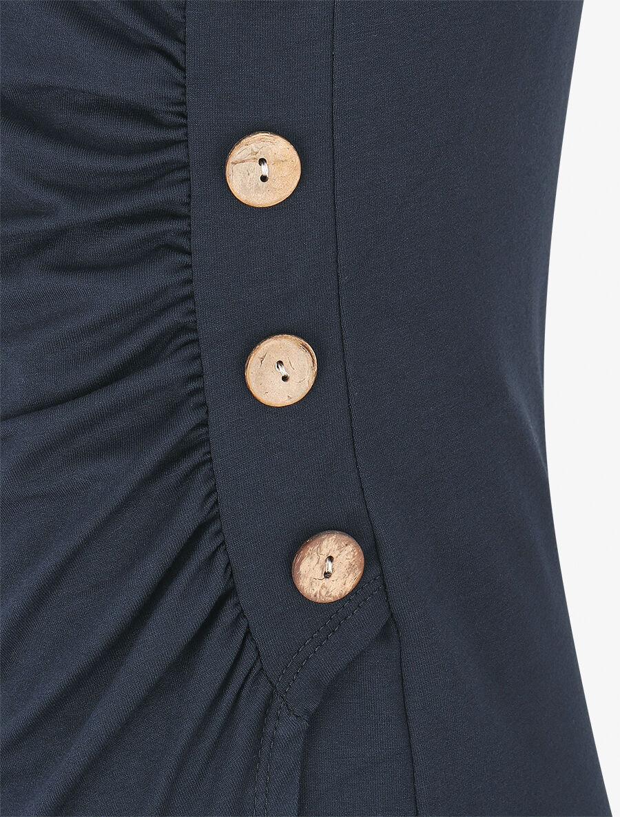 Robe moulante unie à boutons décoratifs - Marine - 3