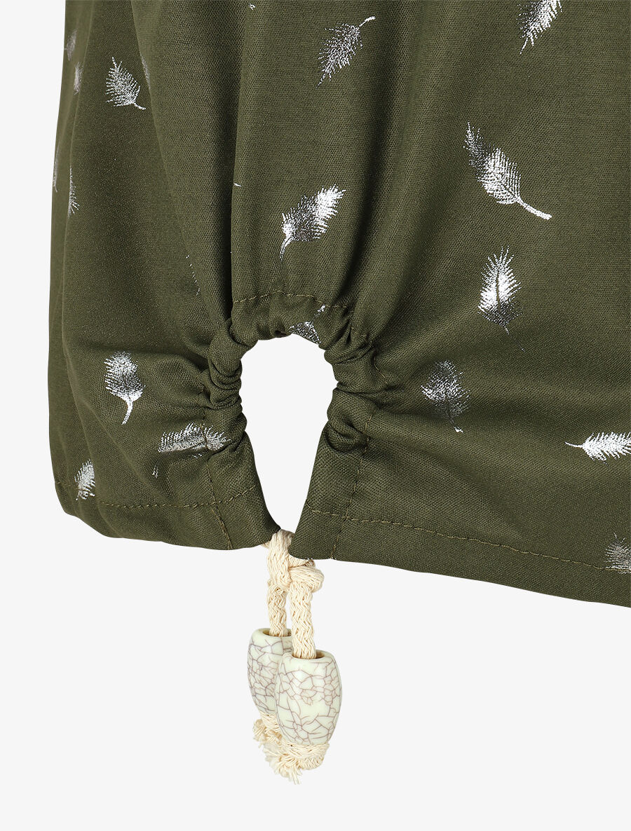 Top imprimé plumes irisées à détail ajouré et pierres - Kaki - 3