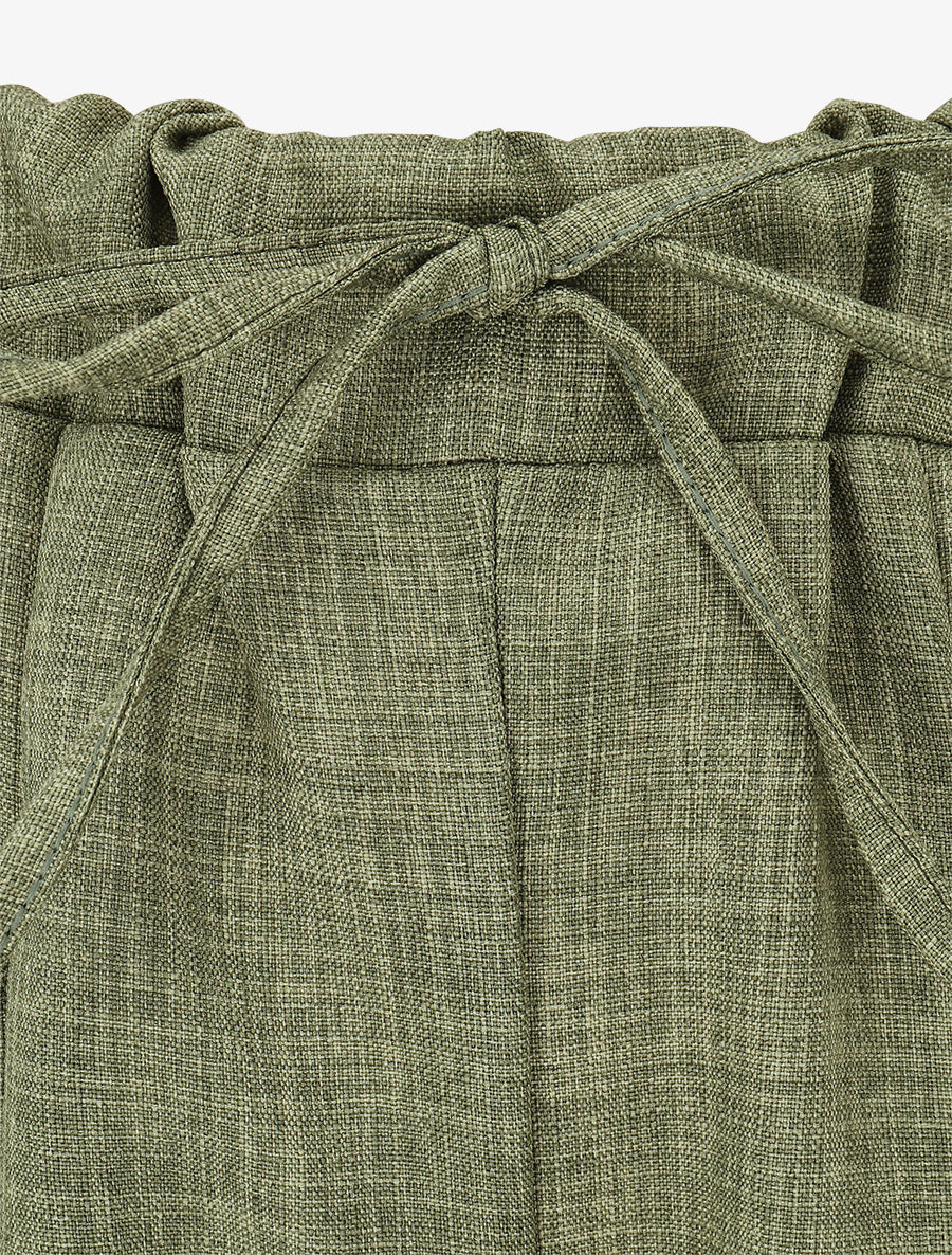 Pantalon élastiqué uni à poches plaquées - Kaki - 3