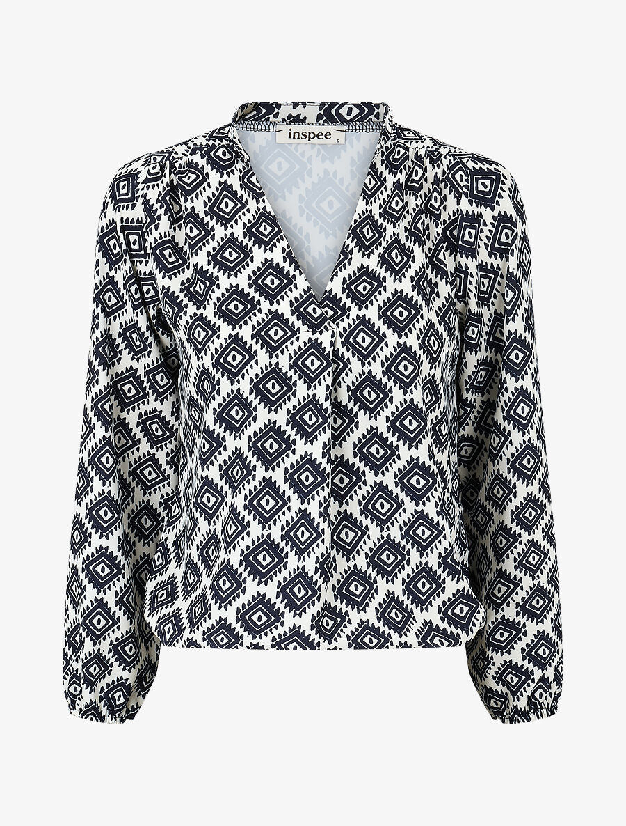 Blouse manches longues imprimé ikat - Marine - 1