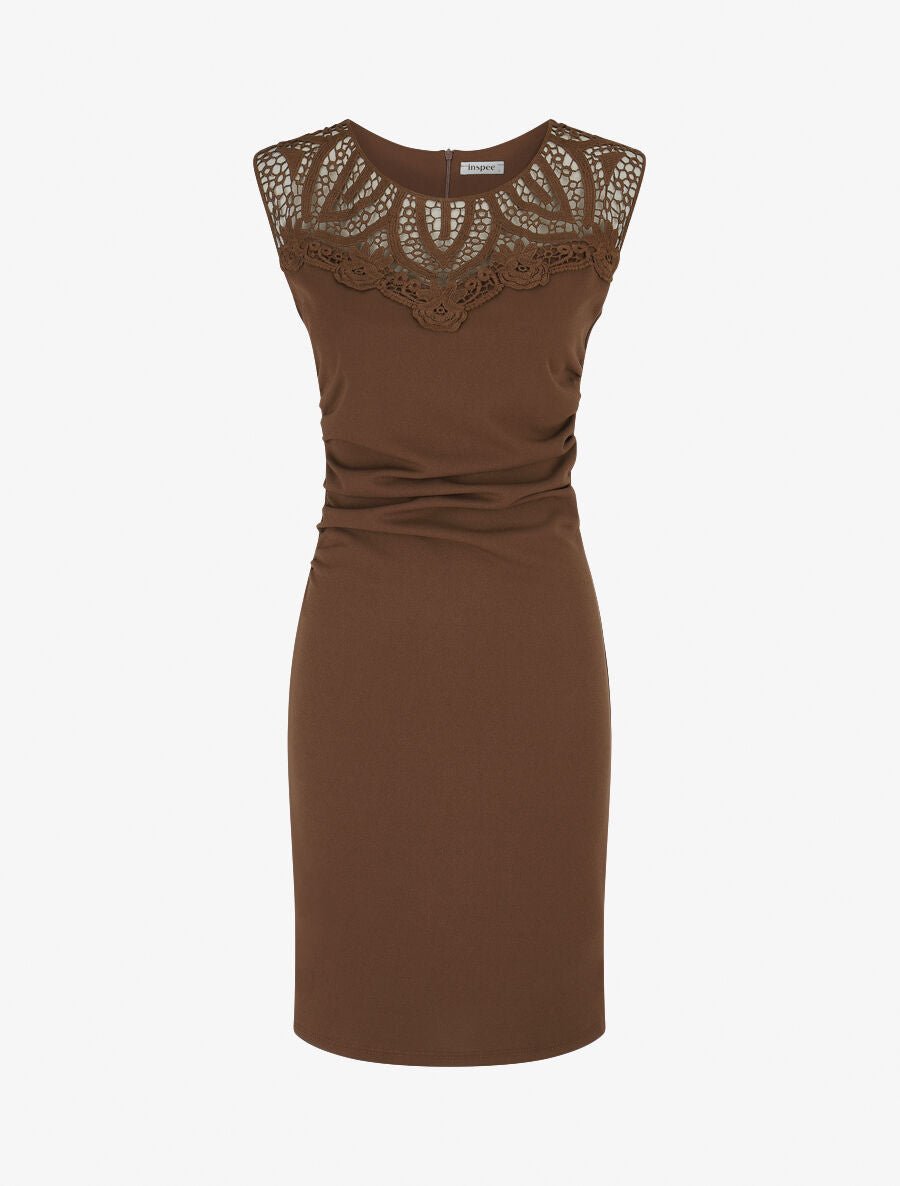 Robe moulante à buste dentelle - Marron - 4