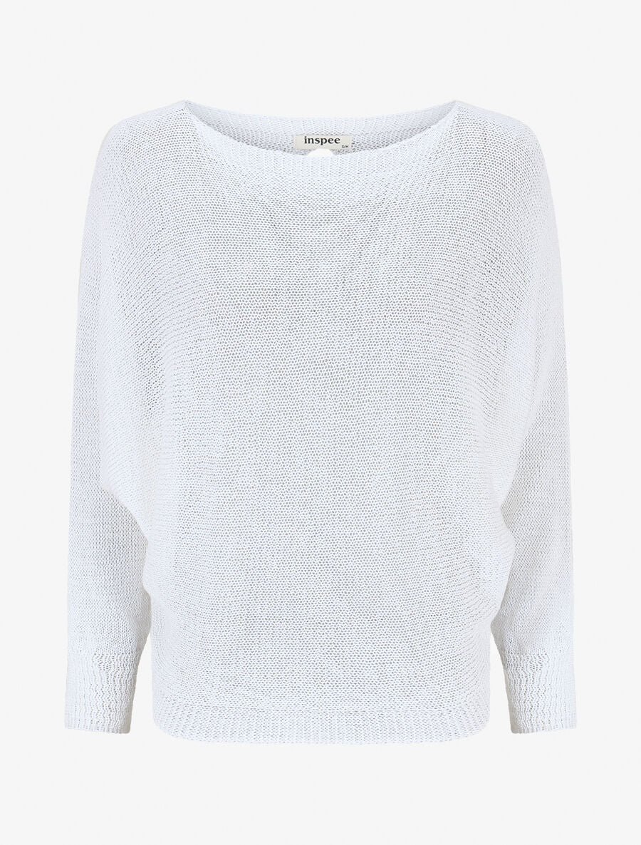 Pull uni en maille ajouré au dos - Blanc - 1