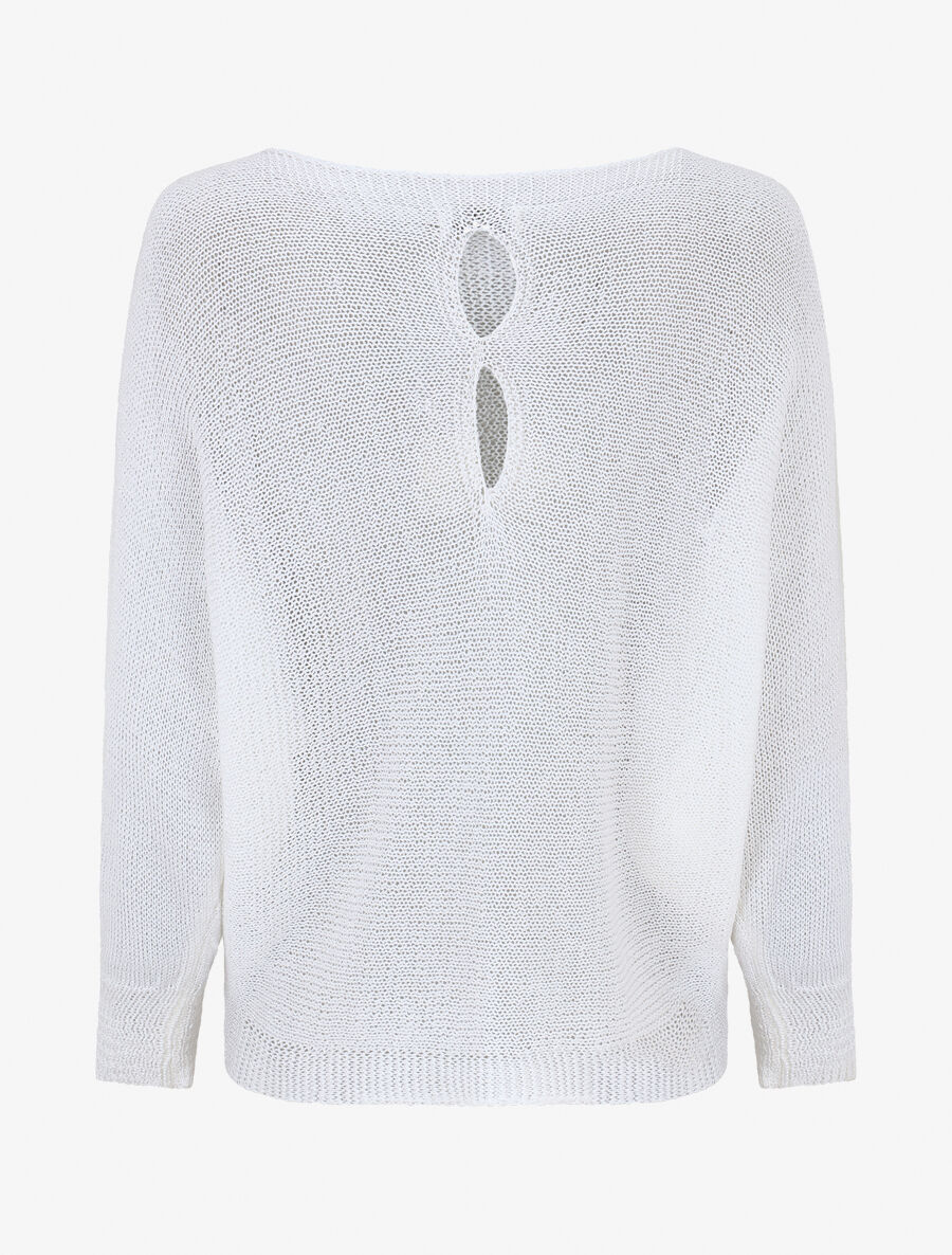 Pull uni en maille ajouré au dos - Blanc - 2