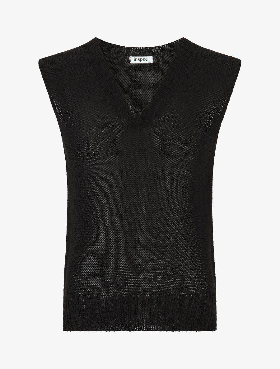 Top en maille à col V - Noir - 4