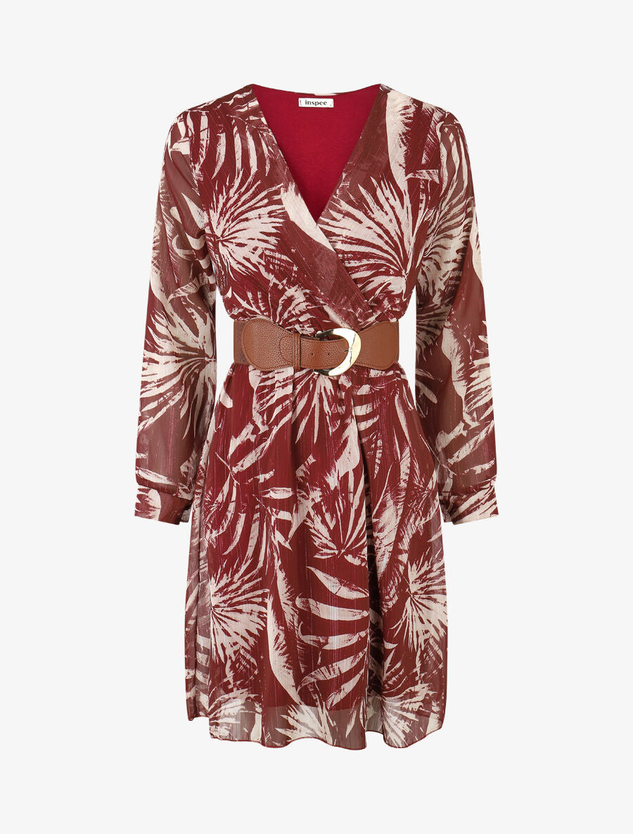 Robe patineuse imprimé feuillage irisé - Lie de vin - 4