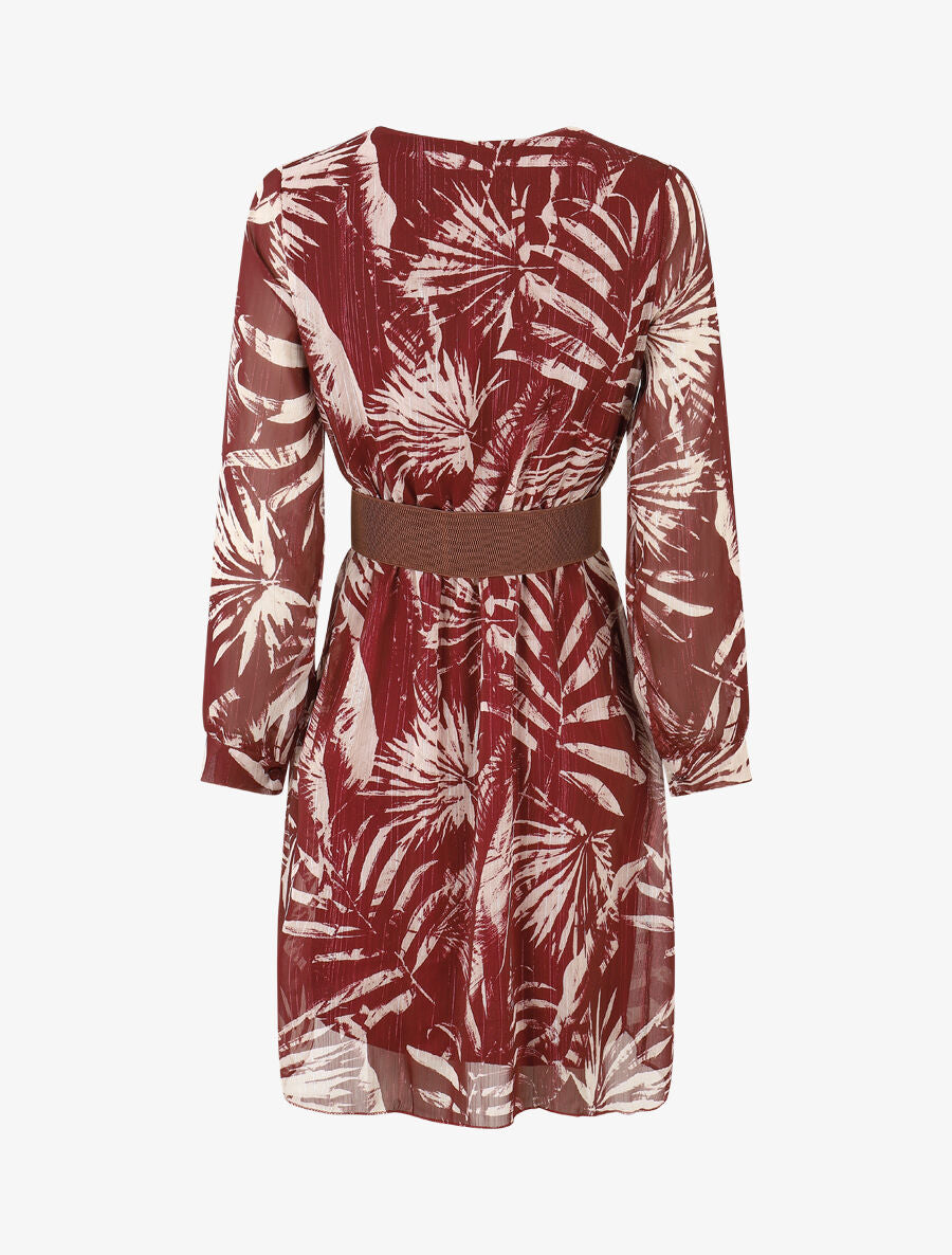 Robe patineuse imprimé feuillage irisé - Lie de vin - 2