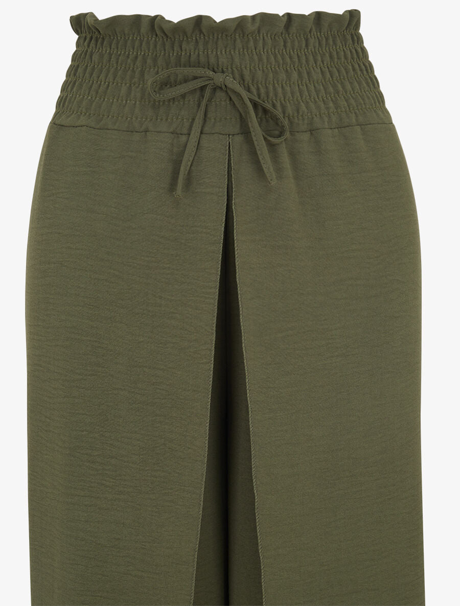 Pantalon tulipe uni à taille élastiquée - Kaki - 3