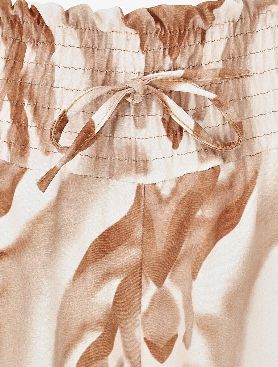 Pantalon à taille haute élastiquée imprimé abstrait - Beige - 3