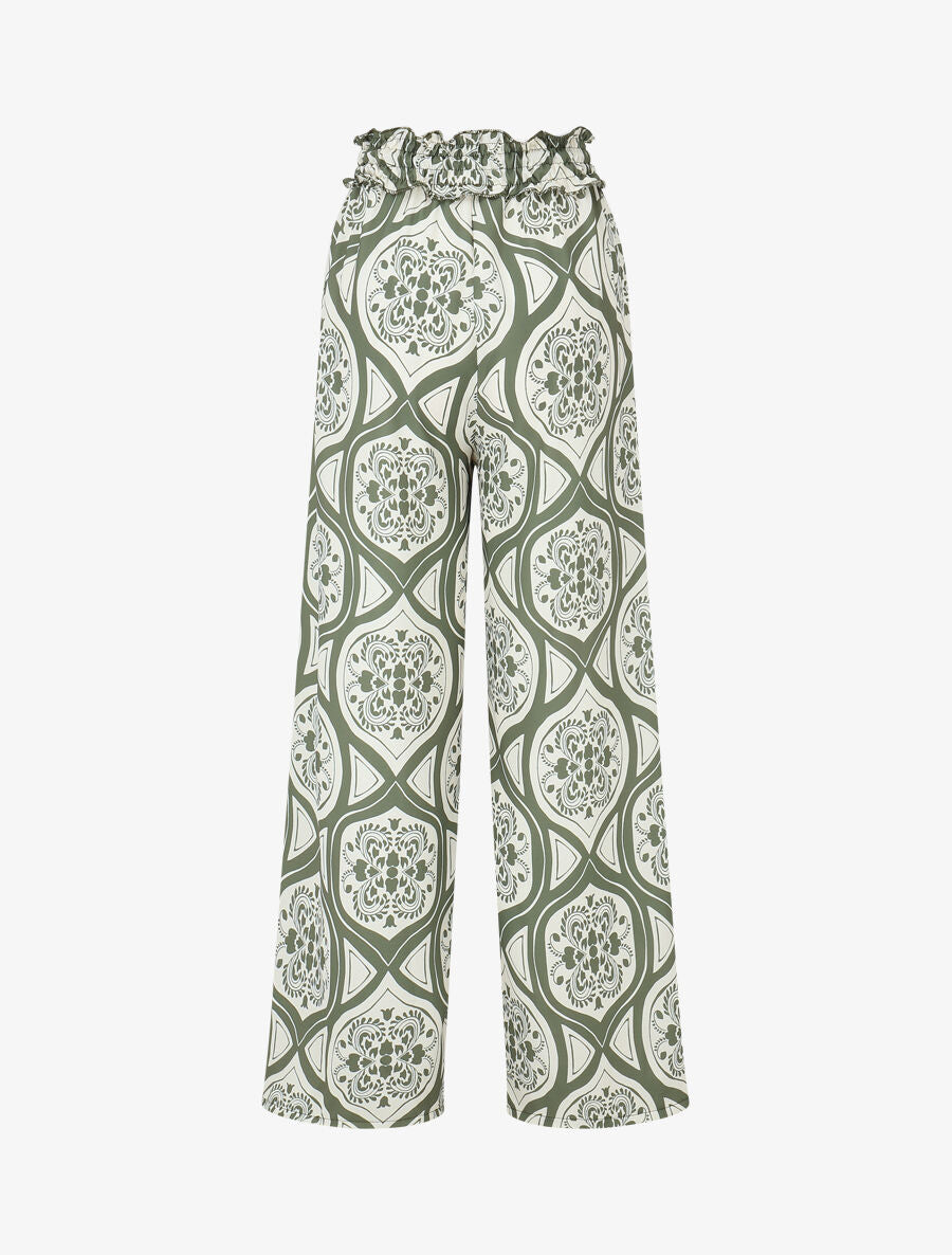 Pantalon élastiqué à imprimé graphique - Kaki - 2