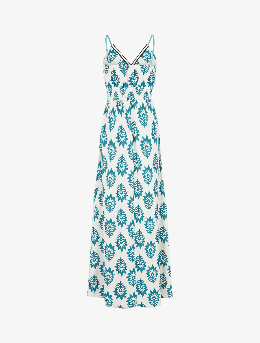 Robe longue à taille élastiquée imprimé floral - Bleu canard - 2