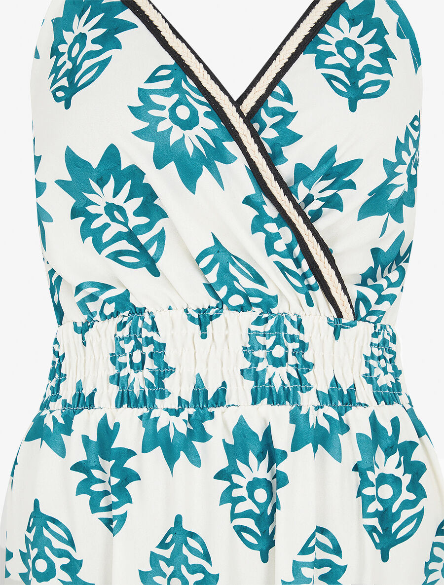 Robe longue à taille élastiquée imprimé floral - Bleu canard - 3