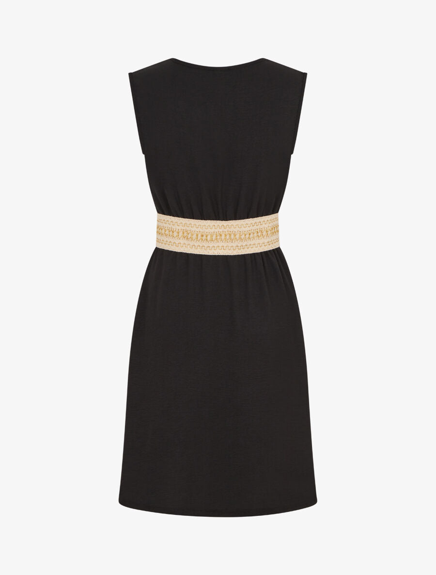 Robe unie à bande élastiquée irisée - Noir - 2