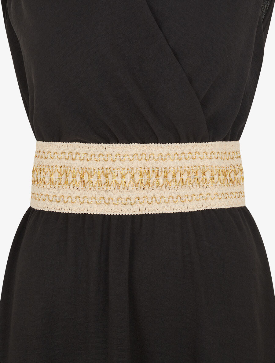 Robe unie à bande élastiquée irisée - Noir - 3