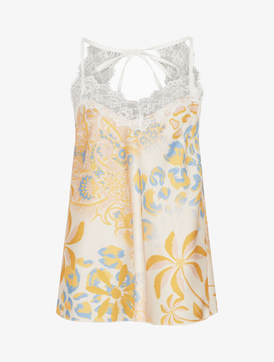 Caraco imprimé foulard à détail dentelle - Jaune - 4