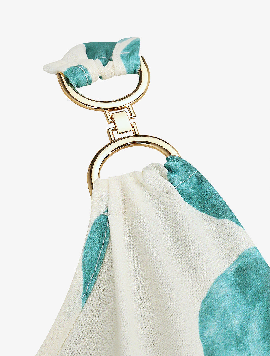 Robe mi-longue imprimé pois fantaisie et bretelles bijou - Turquoise - 3