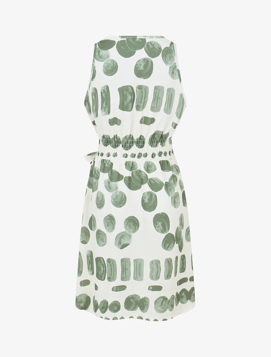 Robe mi-longue imprimé pois fantaisie et bretelles bijou - Kaki - 2