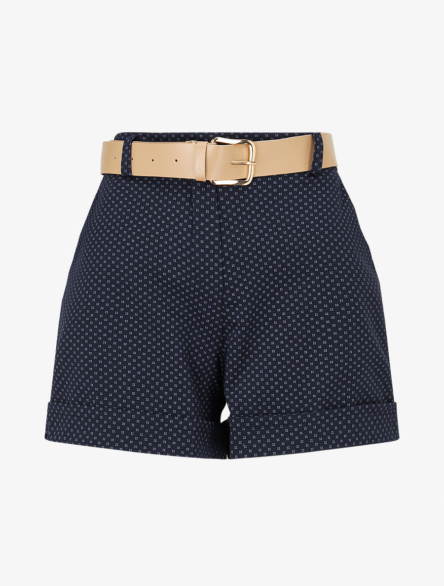Short droit taille haute imprimé graphique - Marine - 1