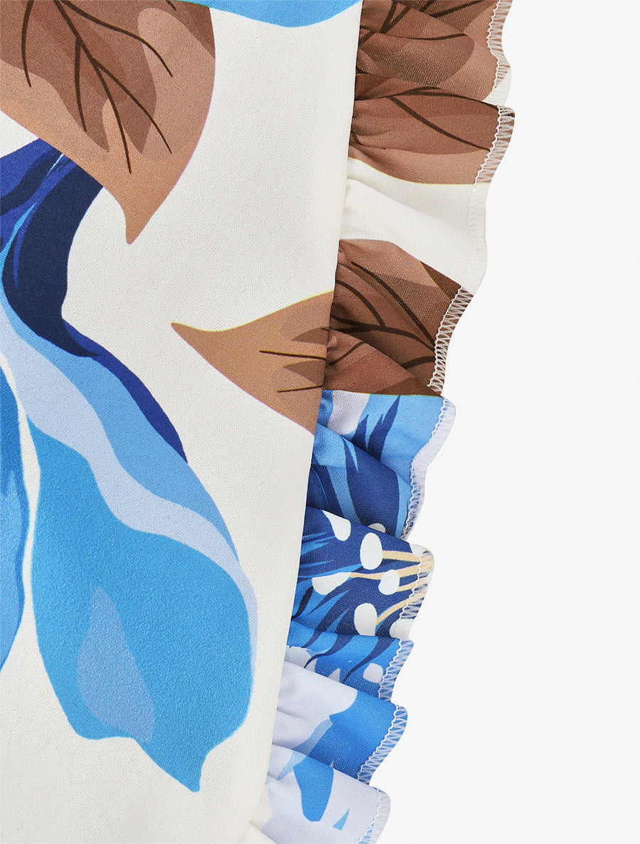 Robe mi-longue fleurie à volants - Bleu - 3