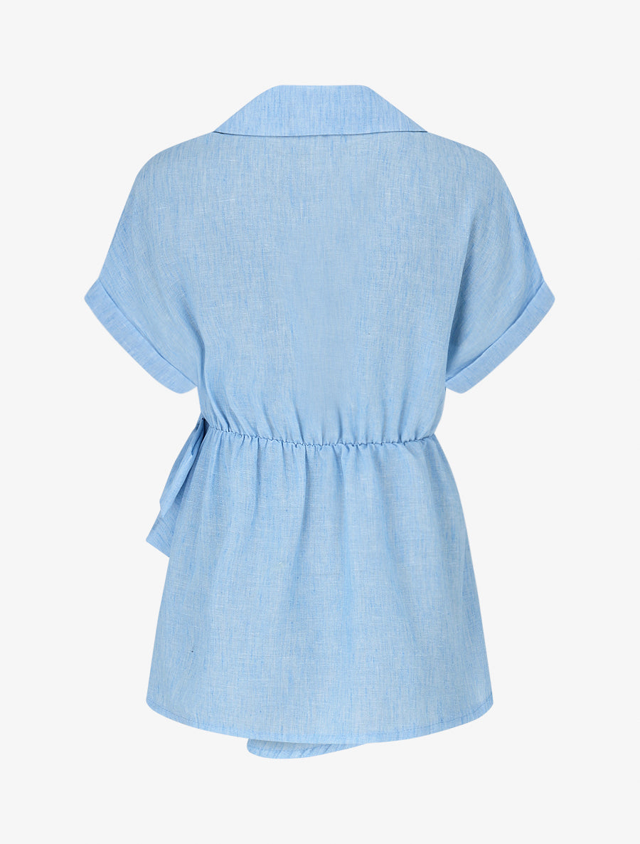 Blouse manches courtes à col cache-coeur - Bleu ciel - 2