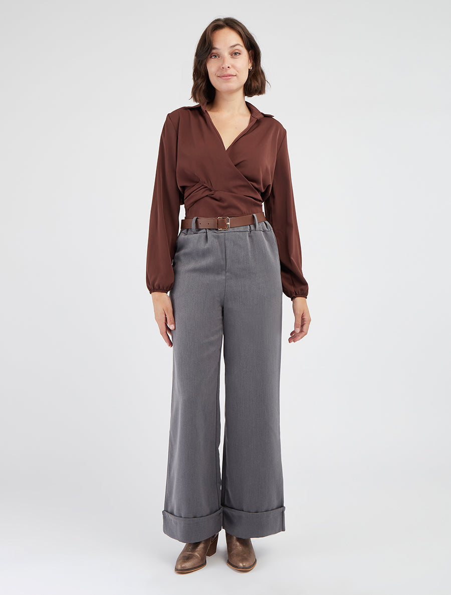 Pantalon taille haute ceinture incluse - Gris