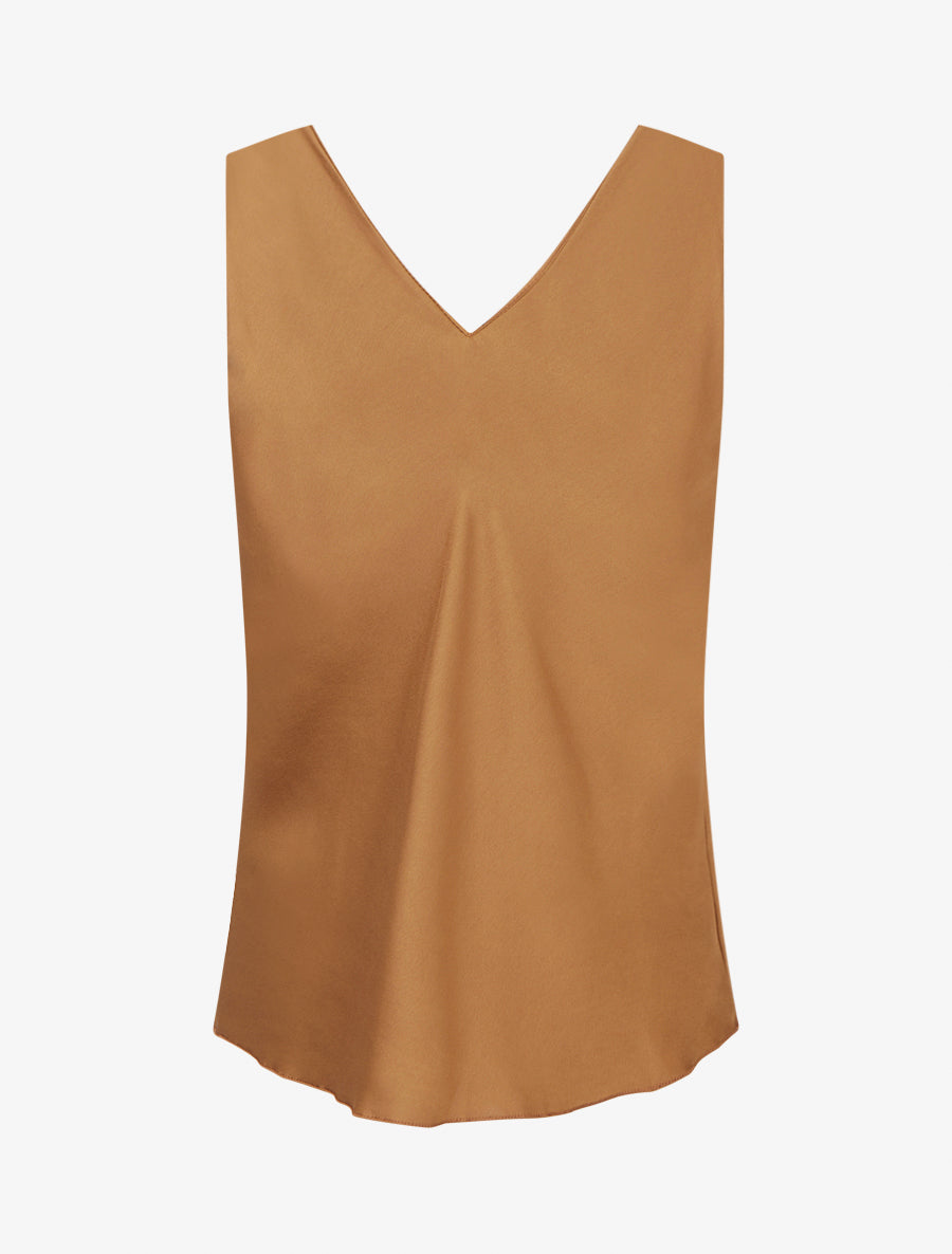 Top satiné à empiècement bijoux - Camel - 2