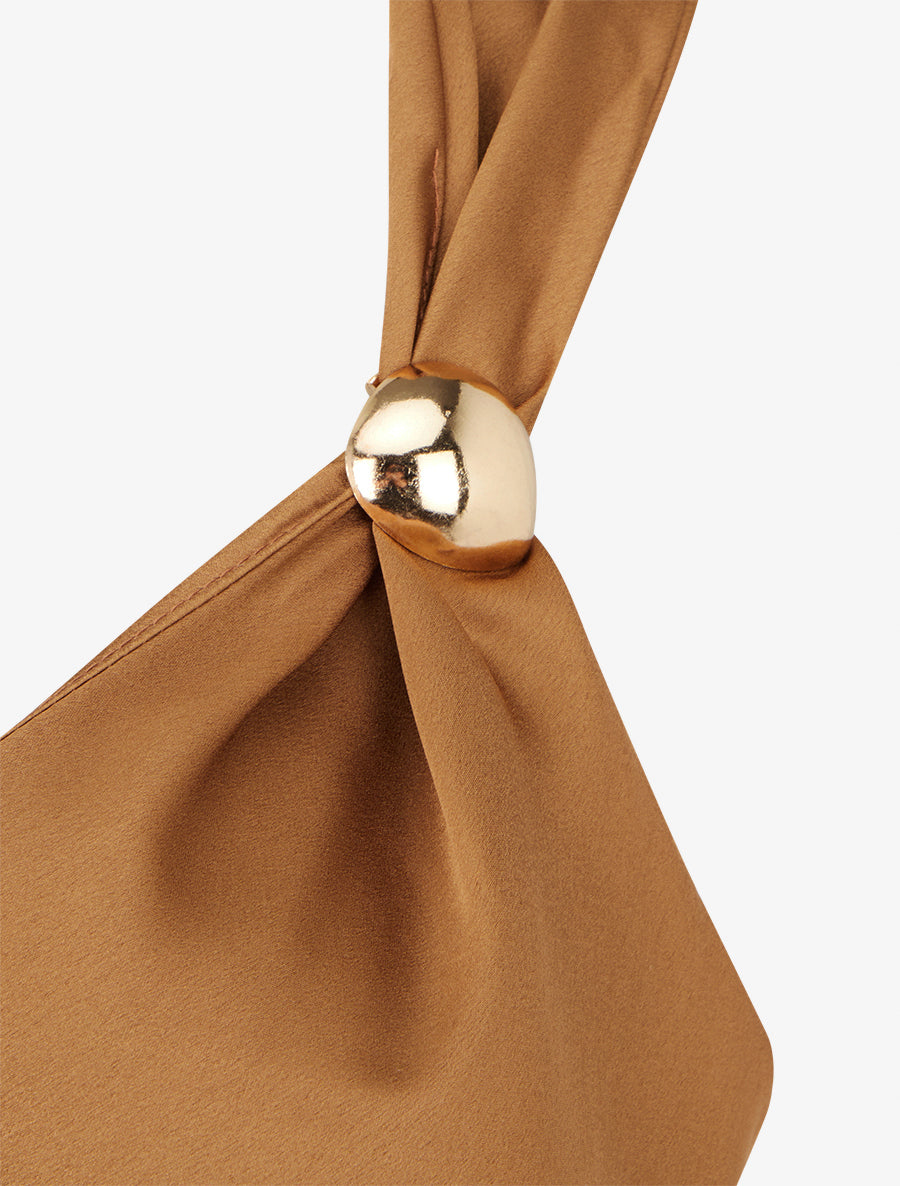 Top satiné à empiècement bijoux - Camel - 3
