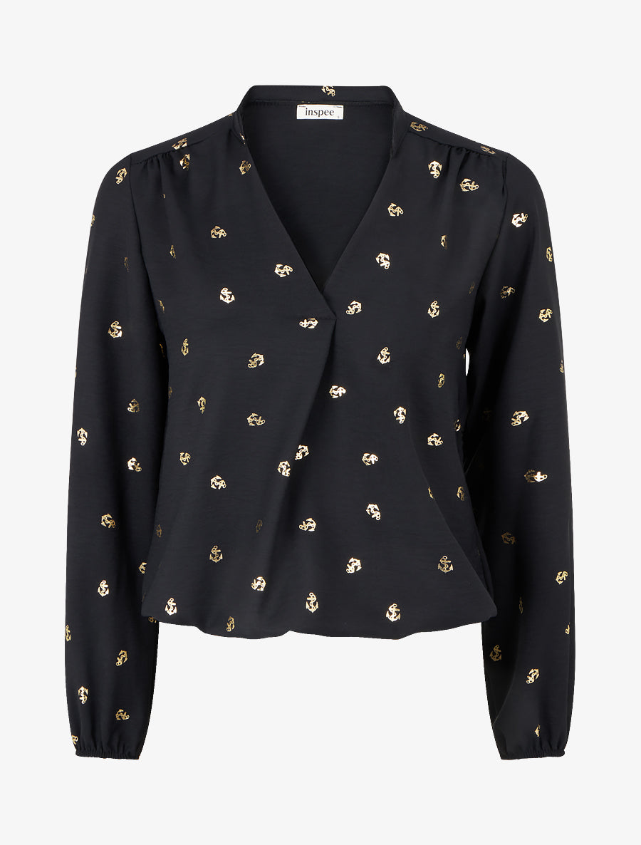 Blouse à manches longues motif ancres irisées - Noir - 1