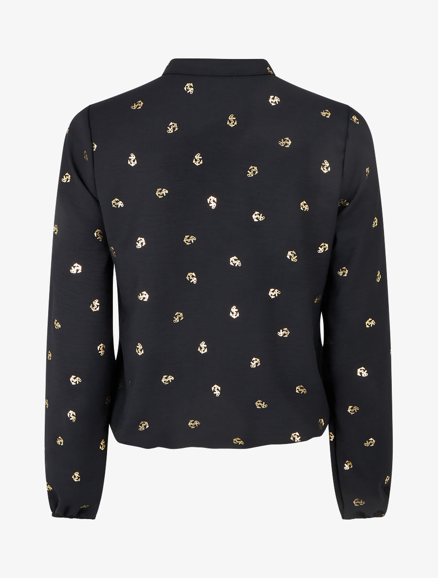 Blouse à manches longues motif ancres irisées - Noir - 2