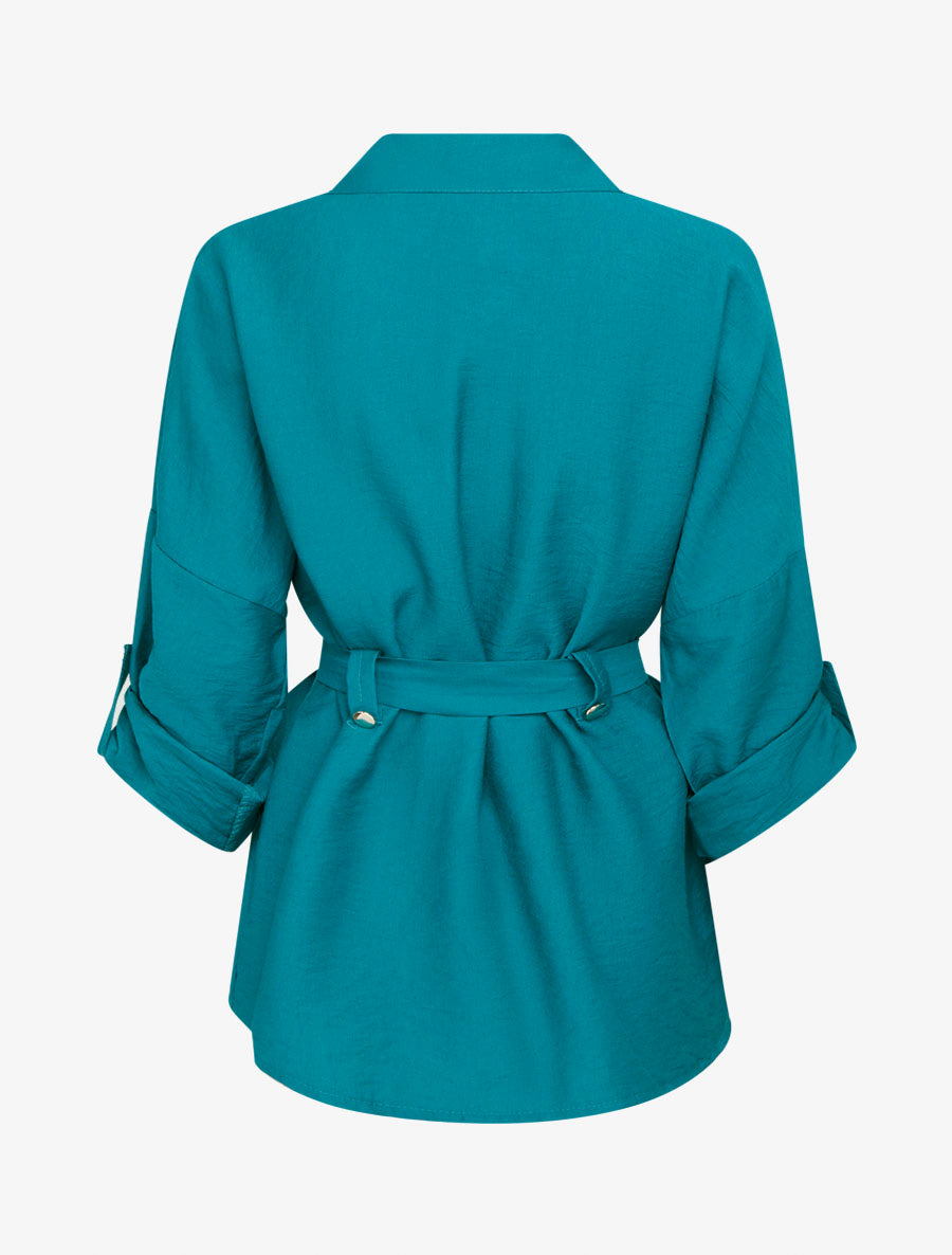 Chemise fluide ceinturée - Bleu canard - 2