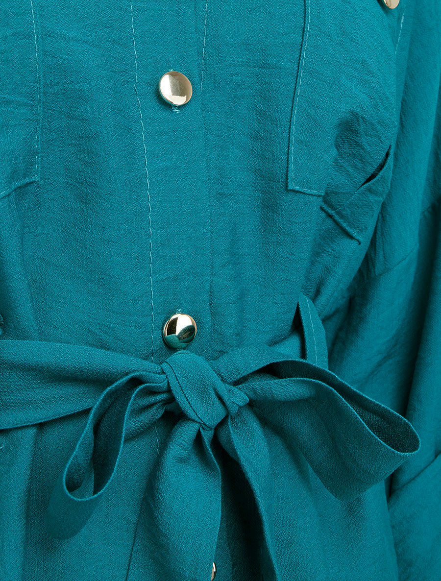 Chemise fluide ceinturée - Bleu canard - 3