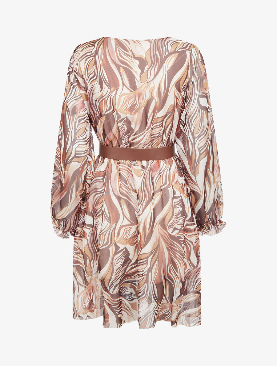 Robe col cache-coeur imprimé graphique - Marron - 2
