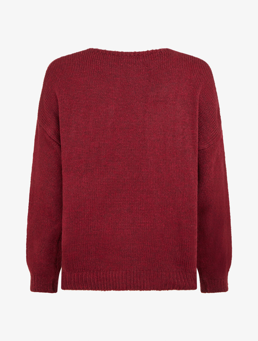 Pull uni en maille à flocage - Bordeaux - 2