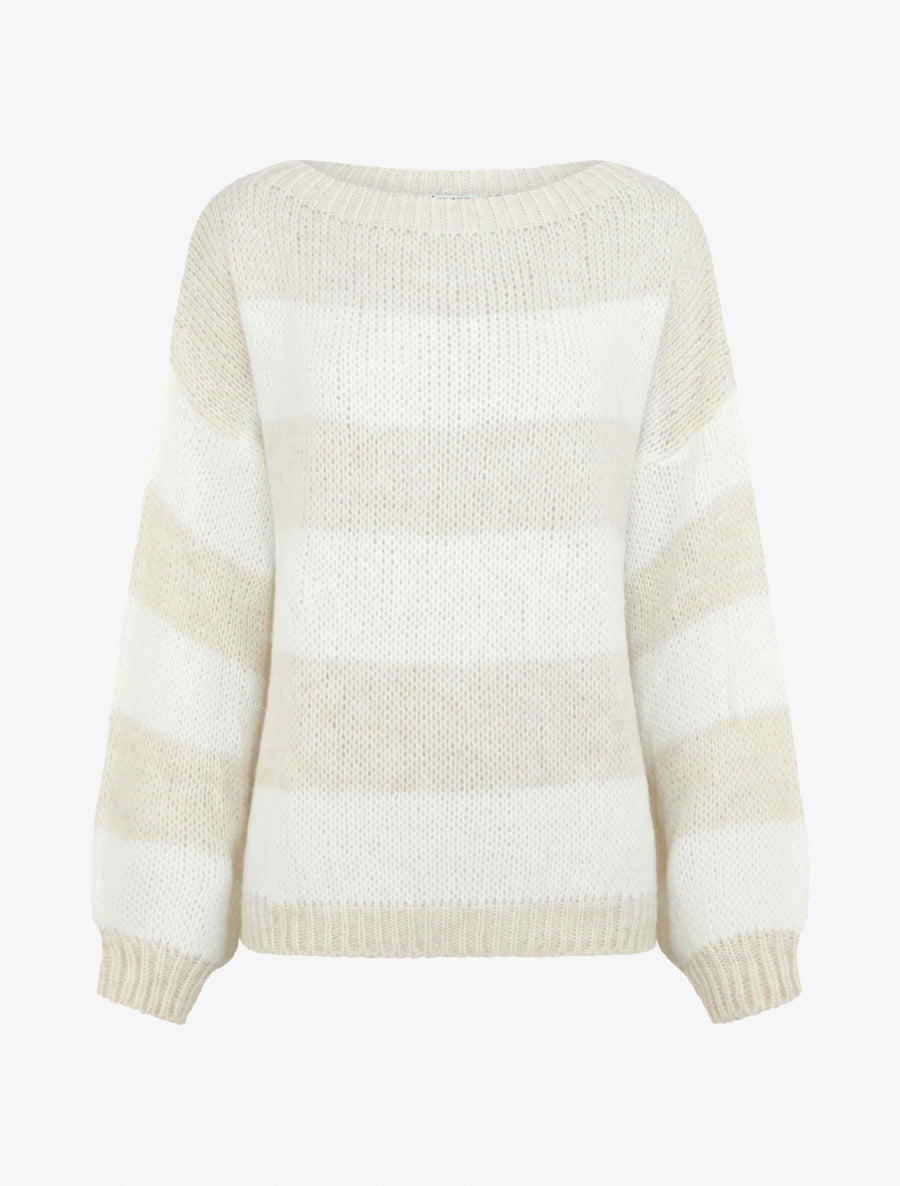 Pull en maille rayé bicolore - Beige - 1