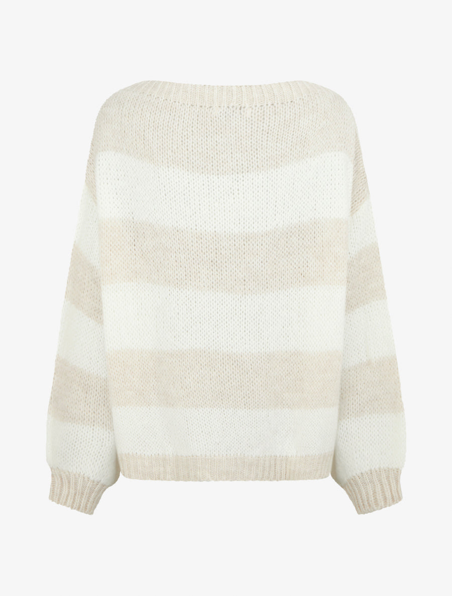 Pull en maille rayé bicolore - Beige - 2