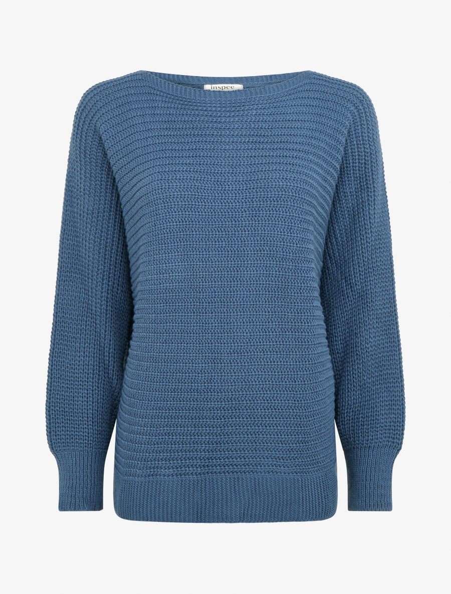 Pull uni à manches chauves-souris - Bleu - 1