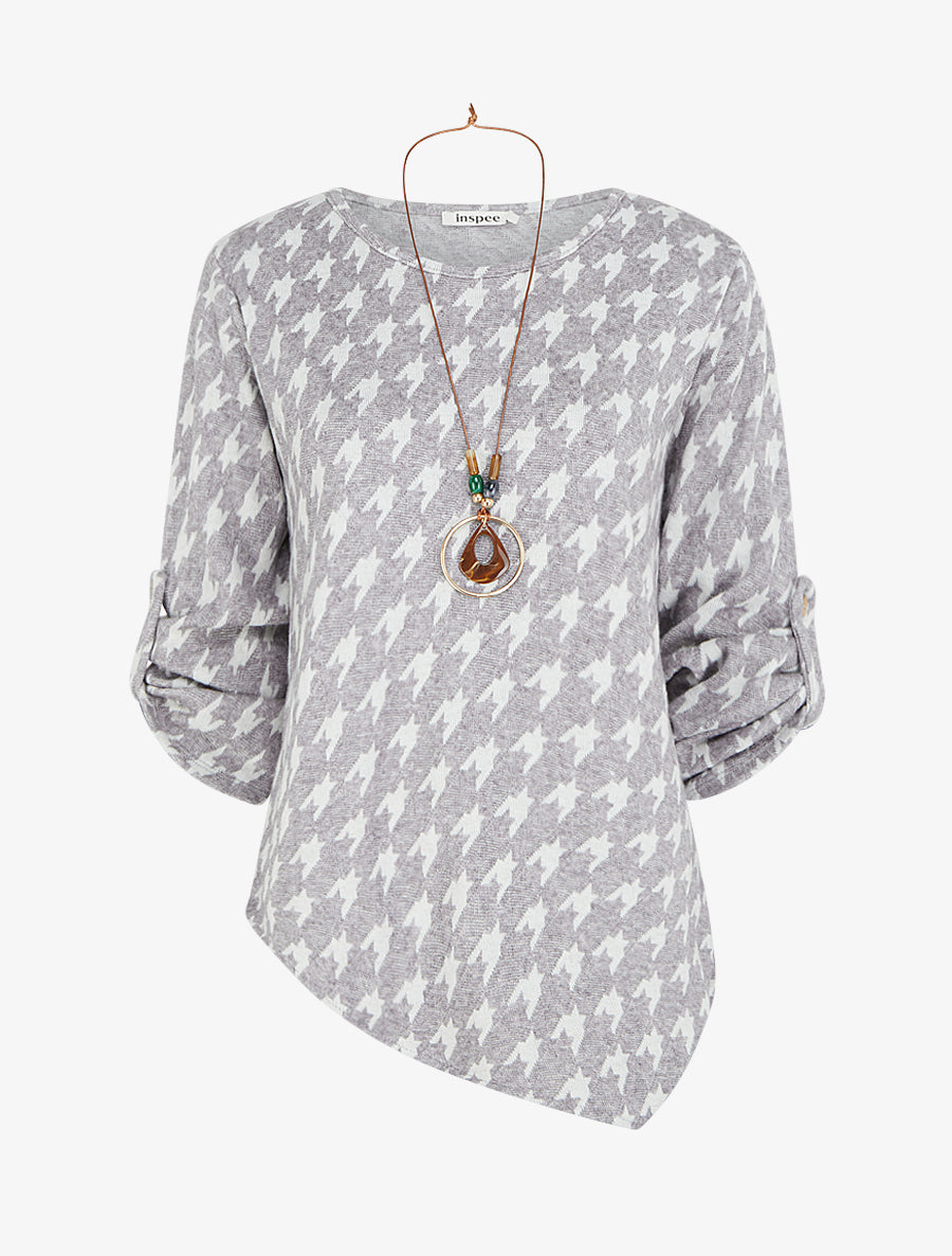 Pull fin asymétrique à imprimé pied de poule - Gris - 1