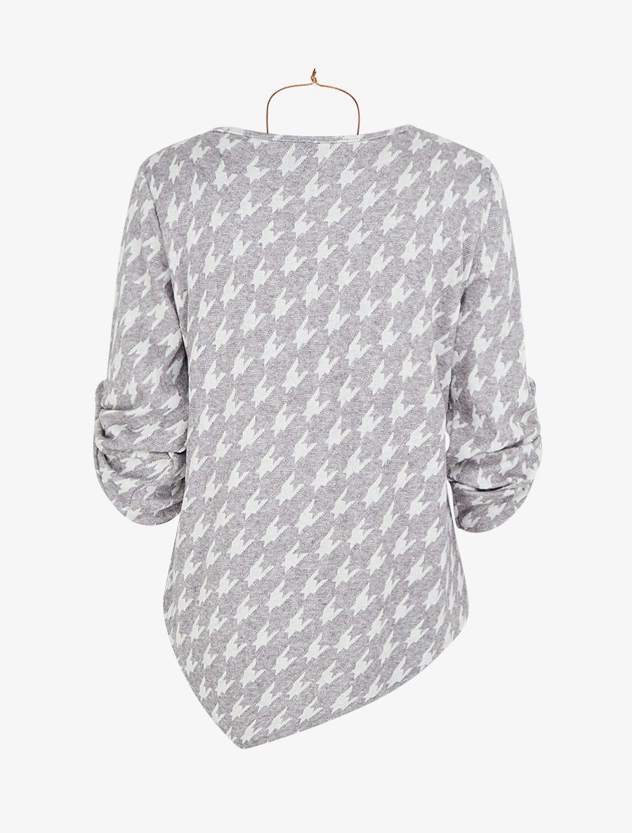 Pull fin asymétrique à imprimé pied de poule - Gris - 2
