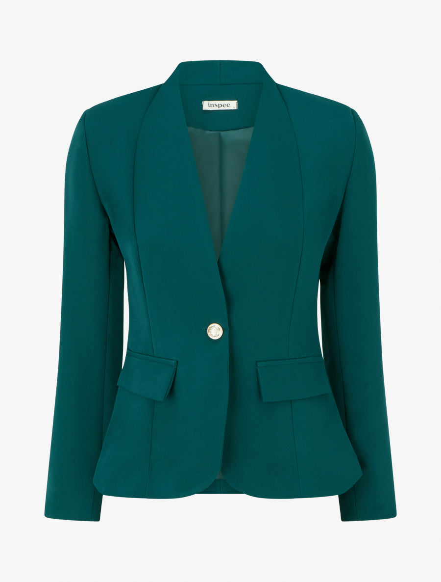 Blazer uni boutonné - Vert sapin - 1