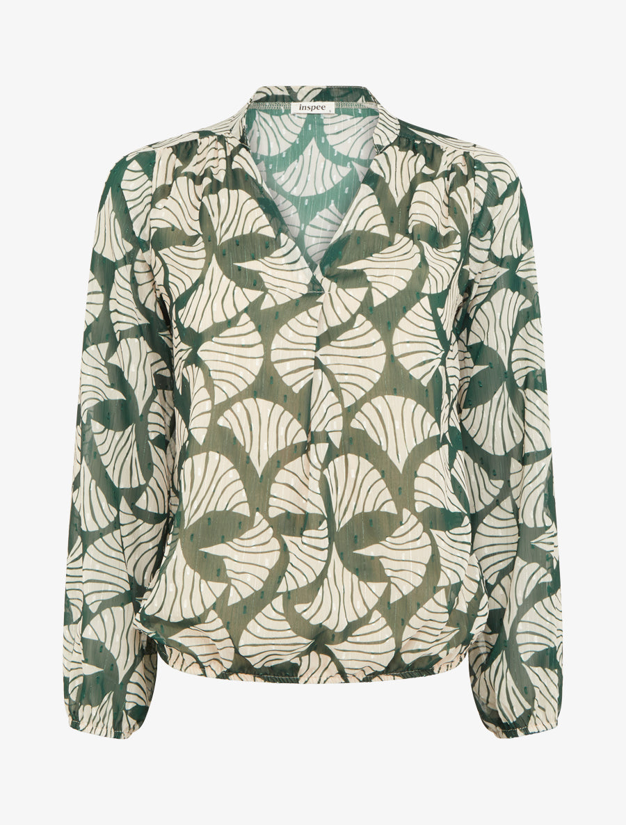 Top irisé en voile imprimé fantaisie - Vert foncé - 1