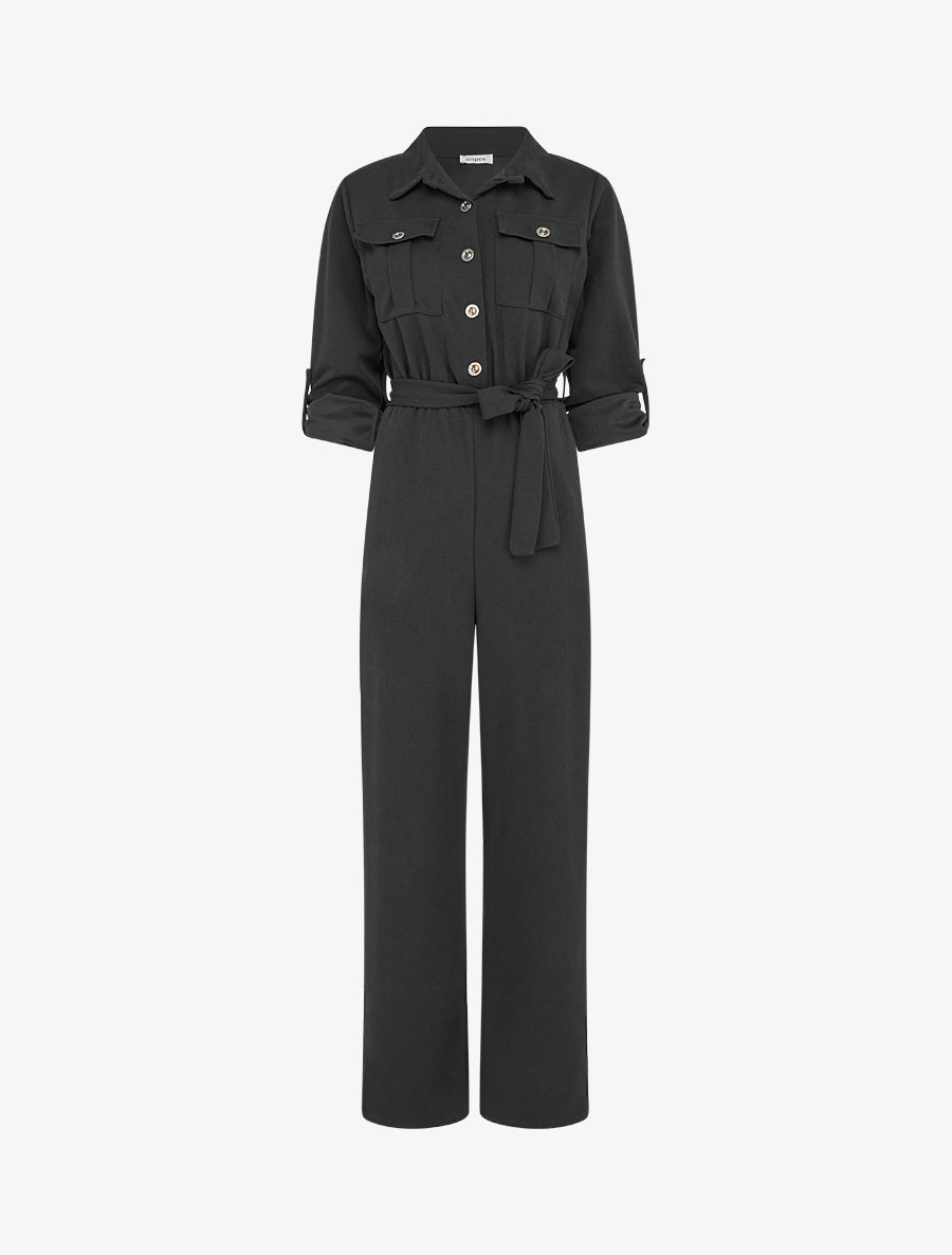 Combinaison unie à taille élastiquée - Noir - 1