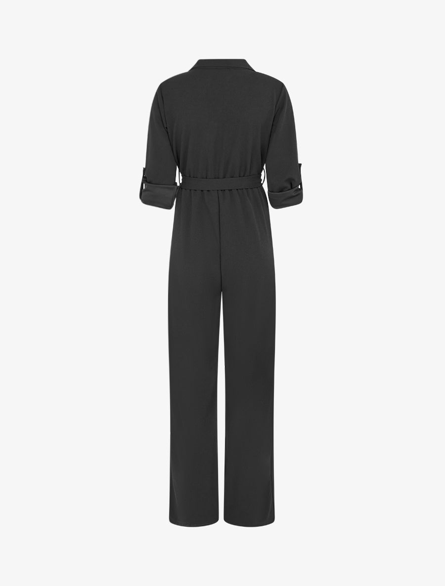 Combinaison unie à taille élastiquée - Noir - 2