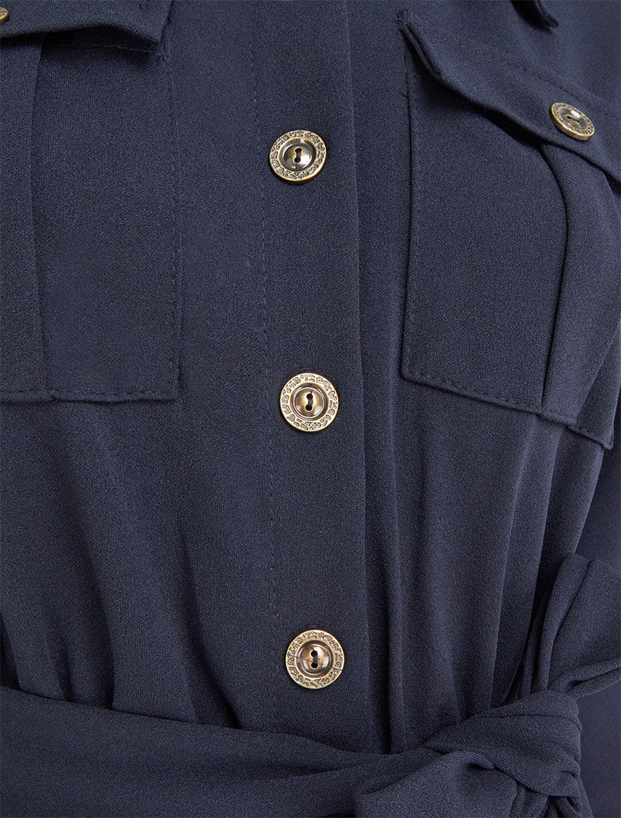 Combinaison unie à taille élastiquée - Marine - 3