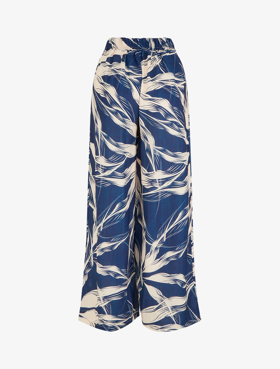 Pantalon ample imprimé feuillage - Marine - 2