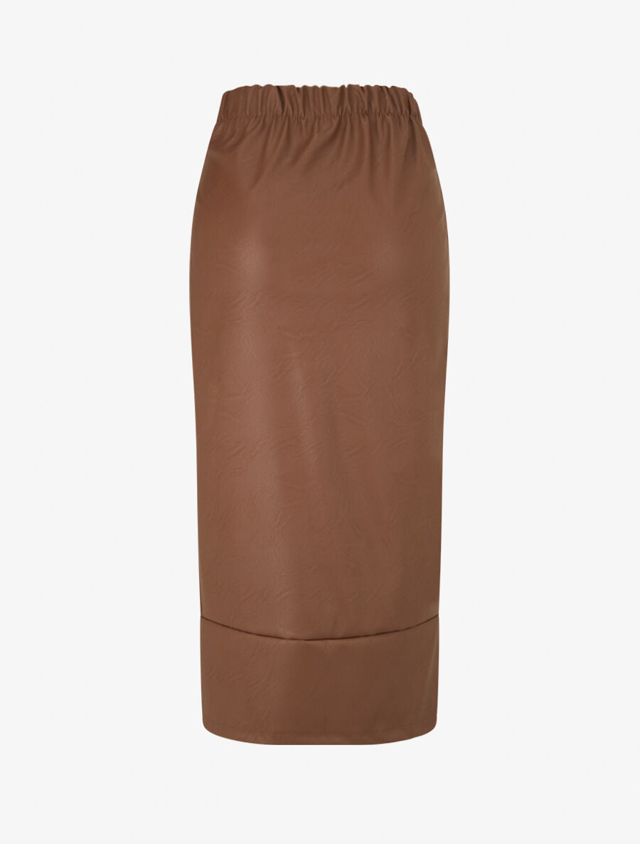 Jupe longue en simili effet portefeuille - Marron - 2