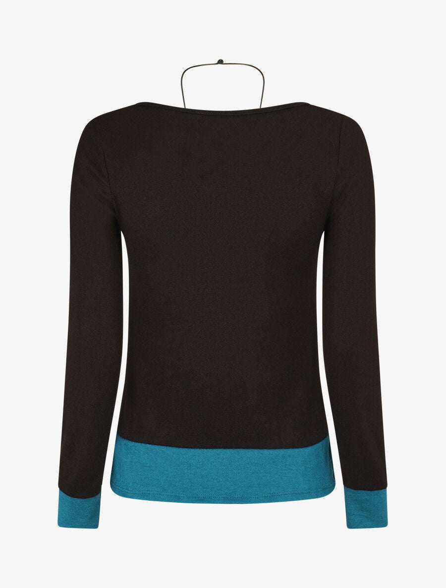 Pull fin effet superposé - Noir/bleu canard - 2