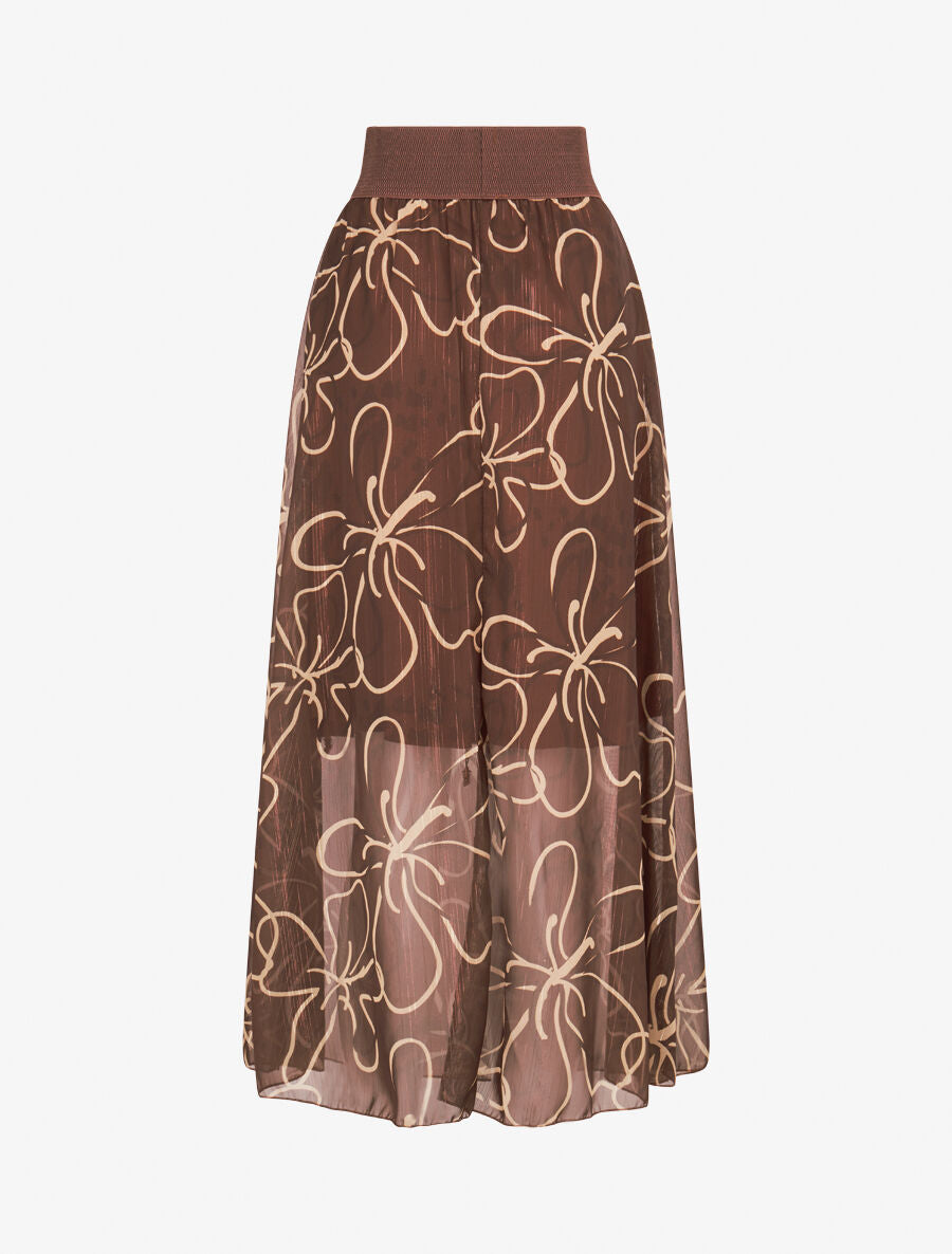 Jupe longue en voile à fleurs dessinées - Marron - 2