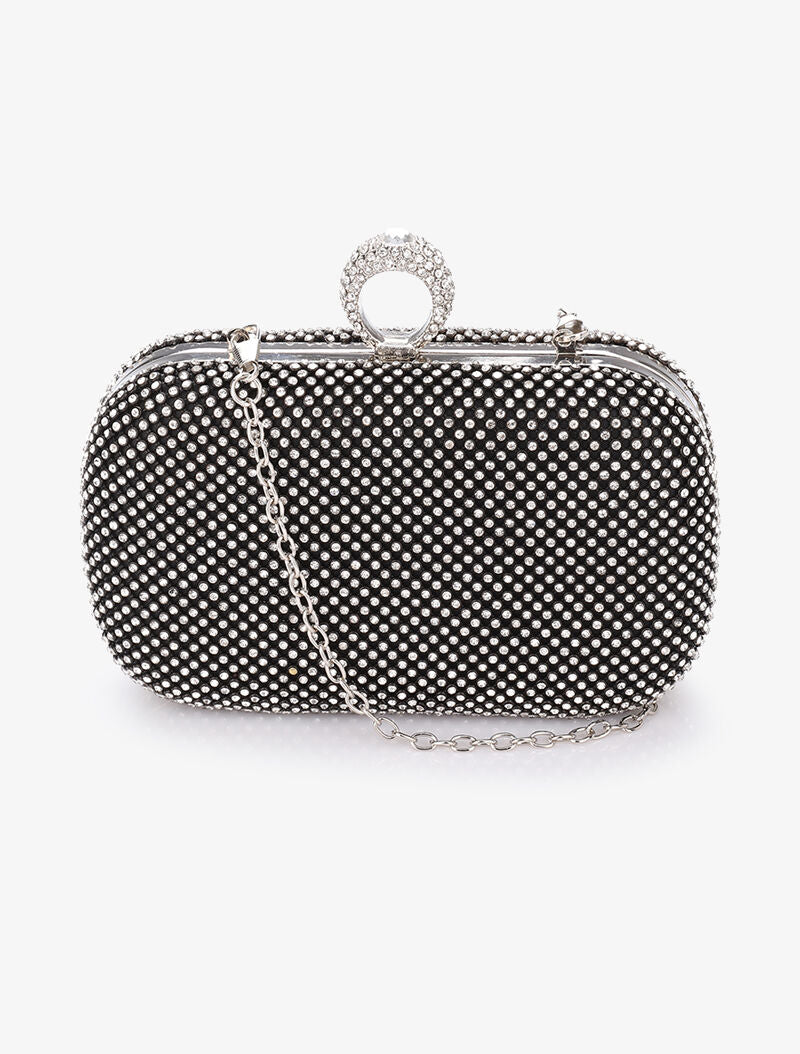 Minaudière à strass et fermoir bague - Noir - 3