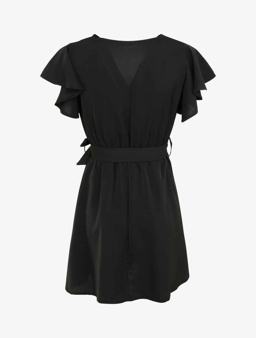 Robe patineuse courte à manches courtes volantées - Noir - 2