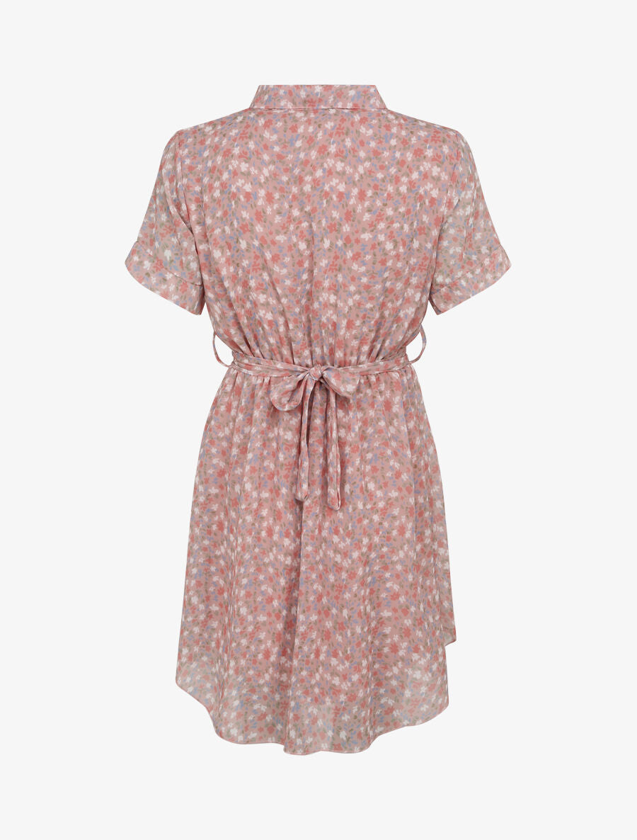 Robe patineuse courte imprimé floral - Rose poudré - 2