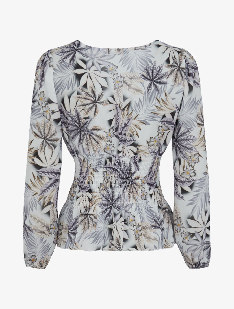 Top élastiqué imprimé tropical - Noir - 2